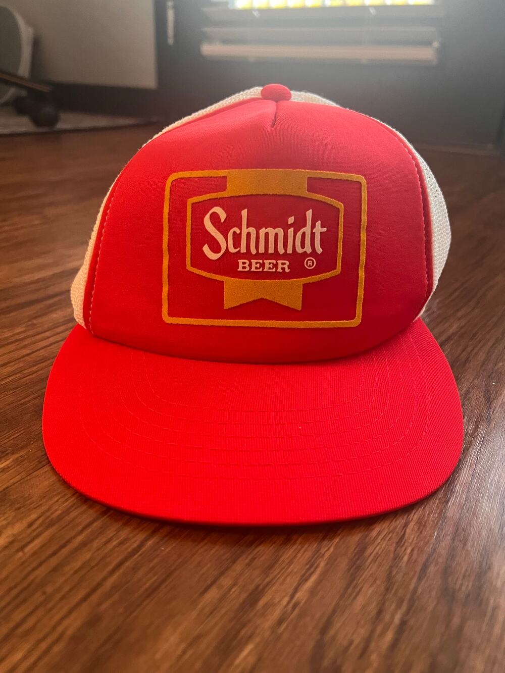 Vintage 80s Schmidt Beer Red White Mesh Trucker Hat Snapback
